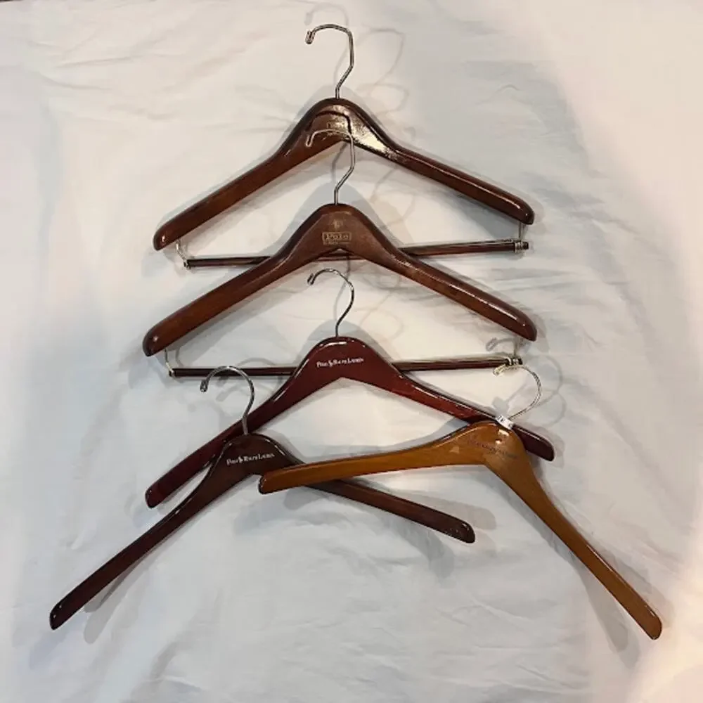 Vintage Polo Ralph Lauren Wood Hangers Set of 5 (2 Suit & 3 Shirt) 17.25